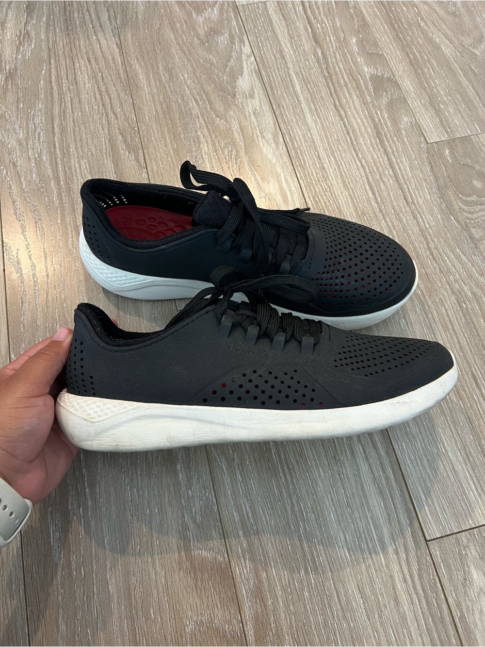 CROCS Black Lace-Up Lightweight Sneaker with White Sole
